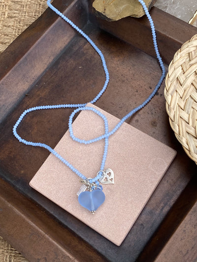 Soft Blue Crystal Heart Necklace