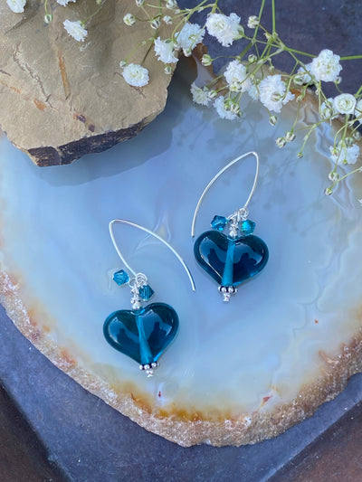 Teal Heart Earrings