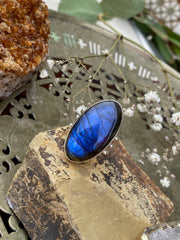 Large Oval Labradorite Ring