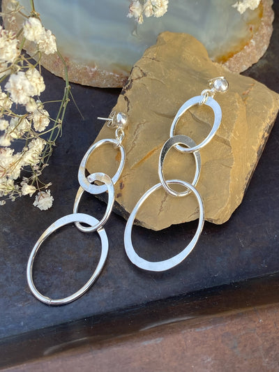 Silver Triple Oval Earrings