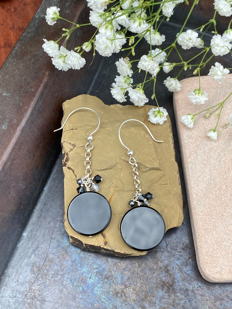 Onyx Coin Earrings