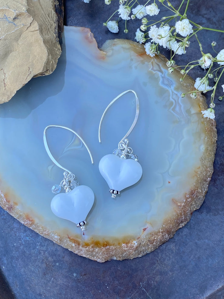 White Heart Earrings