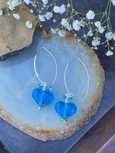 Transparent Blue Heart Earrings