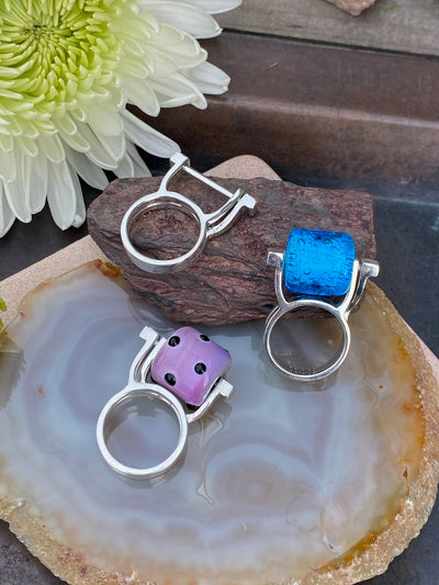 Interchangeable Sterling Glass Bead Ring