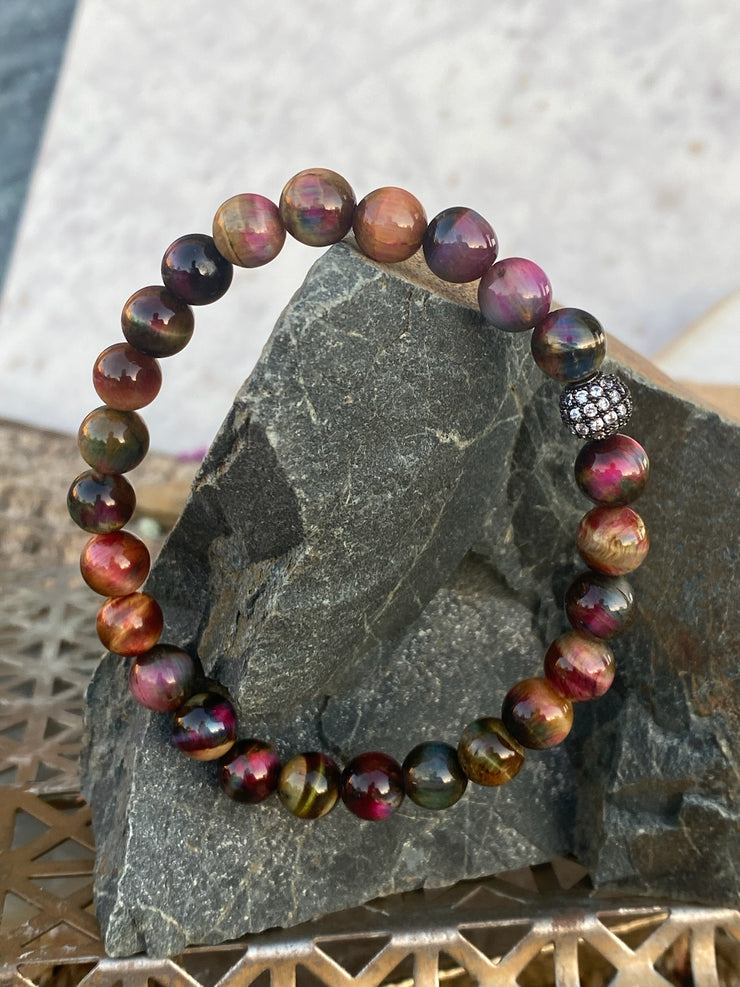 Men's Burgundy Tiger Eye Bracelet