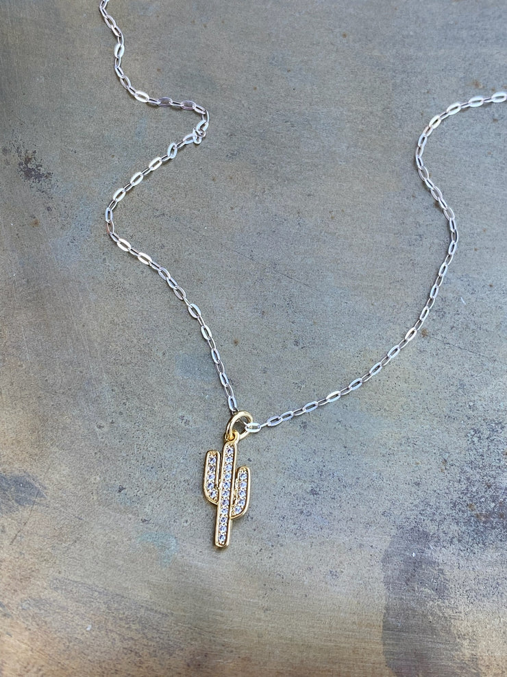 Sterling Silver Chain Cactus Necklace
