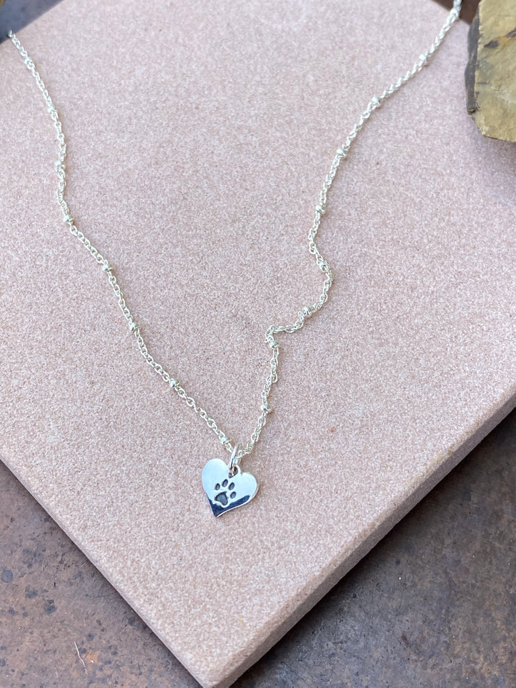 Sterling Silver Paw + Heart Necklace