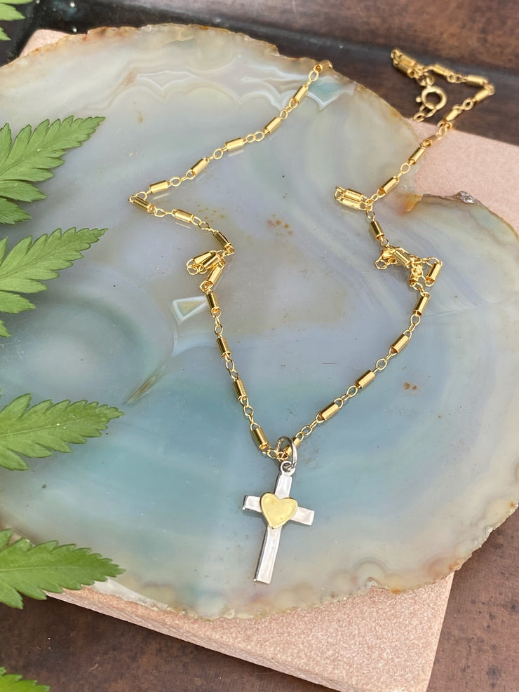 Dainty Gold and Silver Sterling Cross Necklace